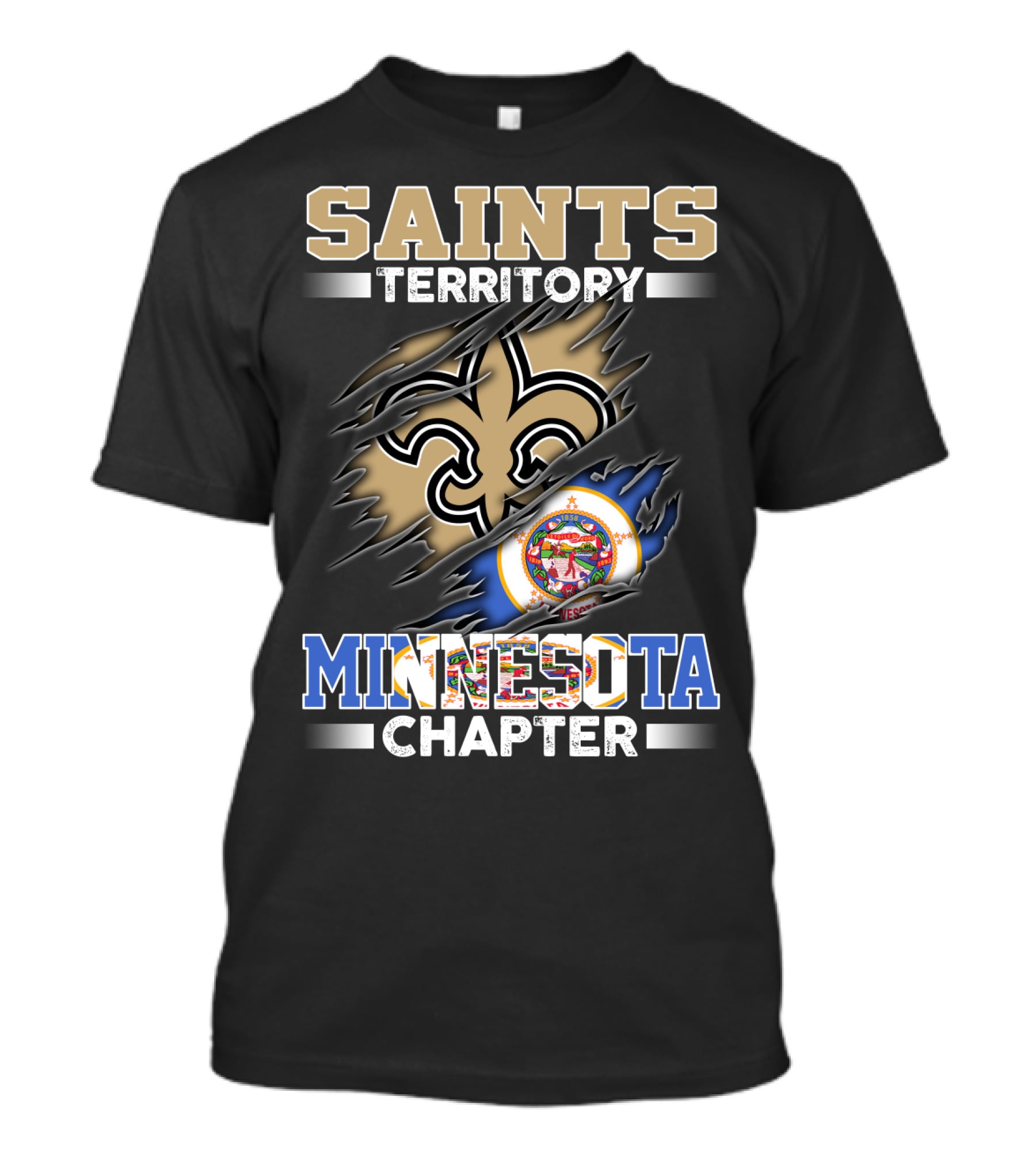 Saints Territory Minnesota Chapter Fleur-De-Lis With Minnesota Flag T-Shirt