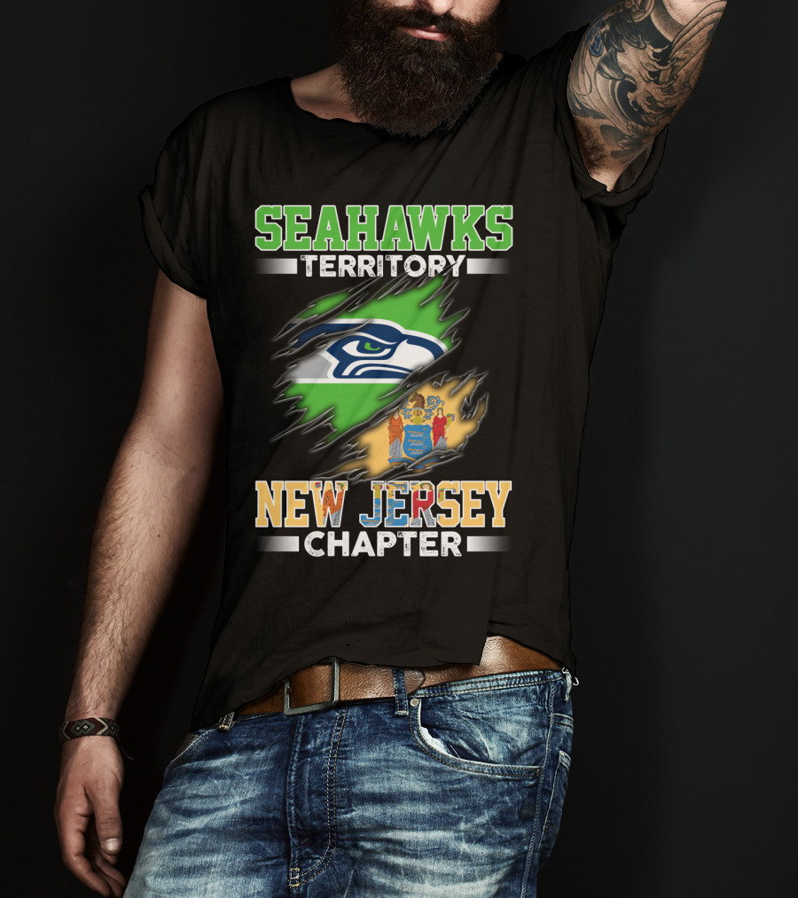 Seahawks Territory New Jersey Chapter Logo With State Flag T-Shirt