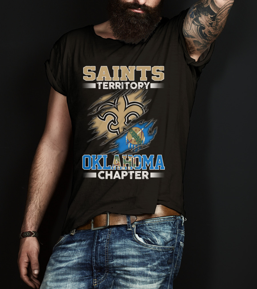 Saints Territory Oklahoma Chapter Fleur-De-Lis State Flag Ripped T-Shirt
