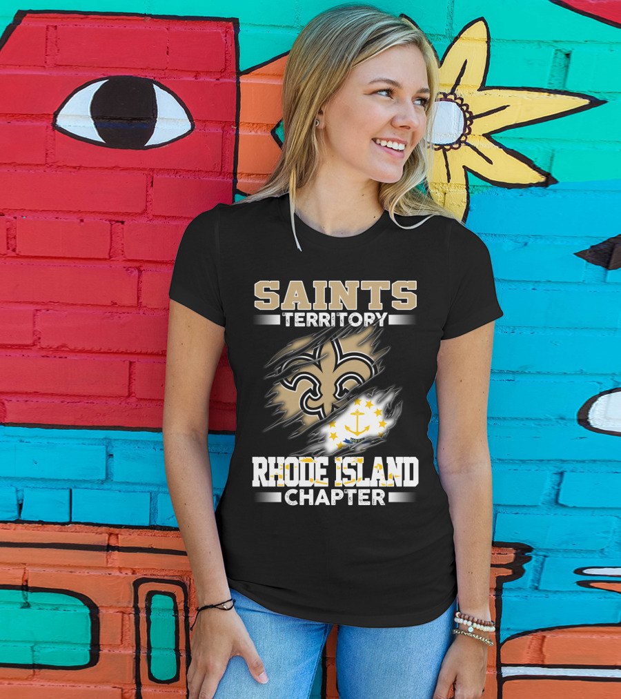 Saints Territory Rhode Island Chapter Fleur-De-Lis And State Flag T-Shirt