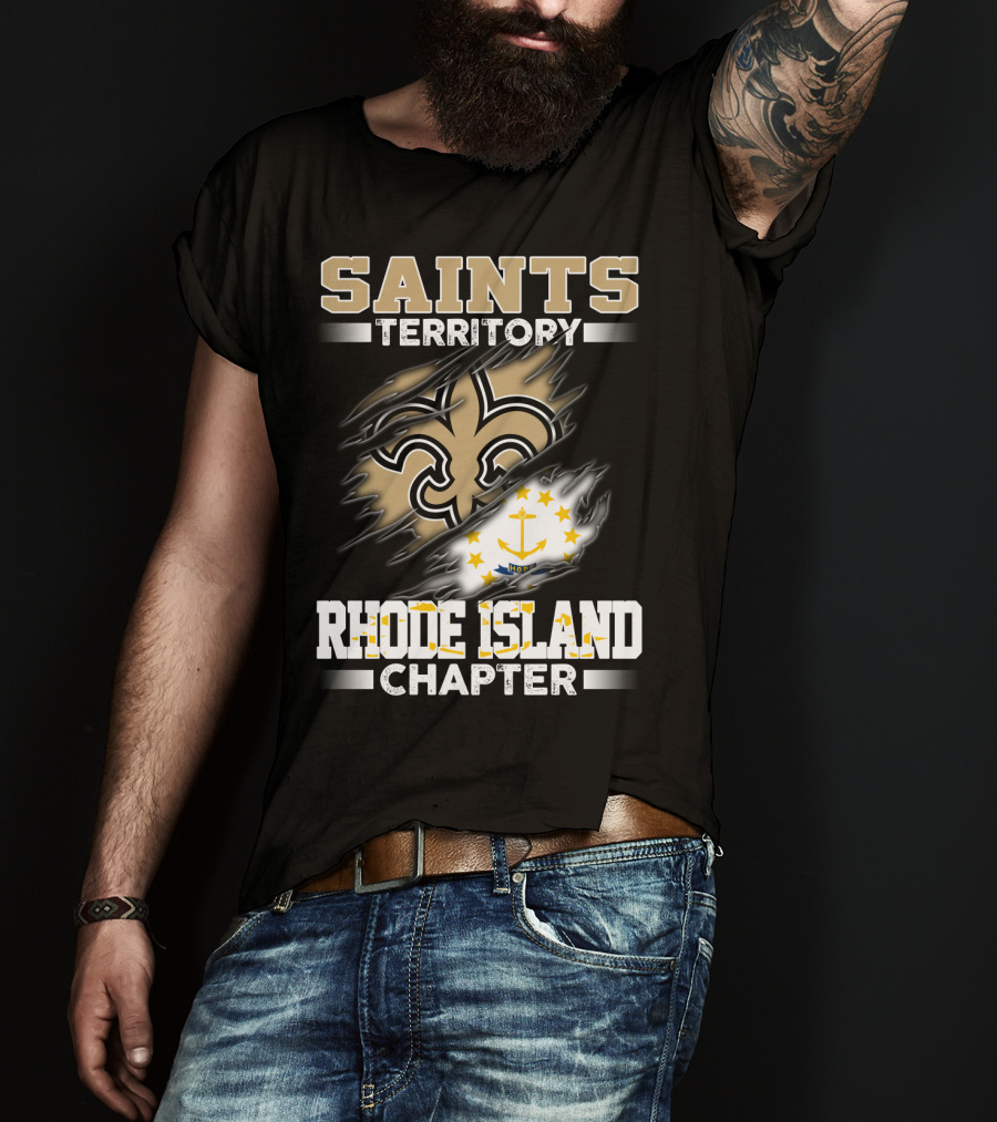 Saints Territory Rhode Island Chapter Fleur-De-Lis And State Flag T-Shirt