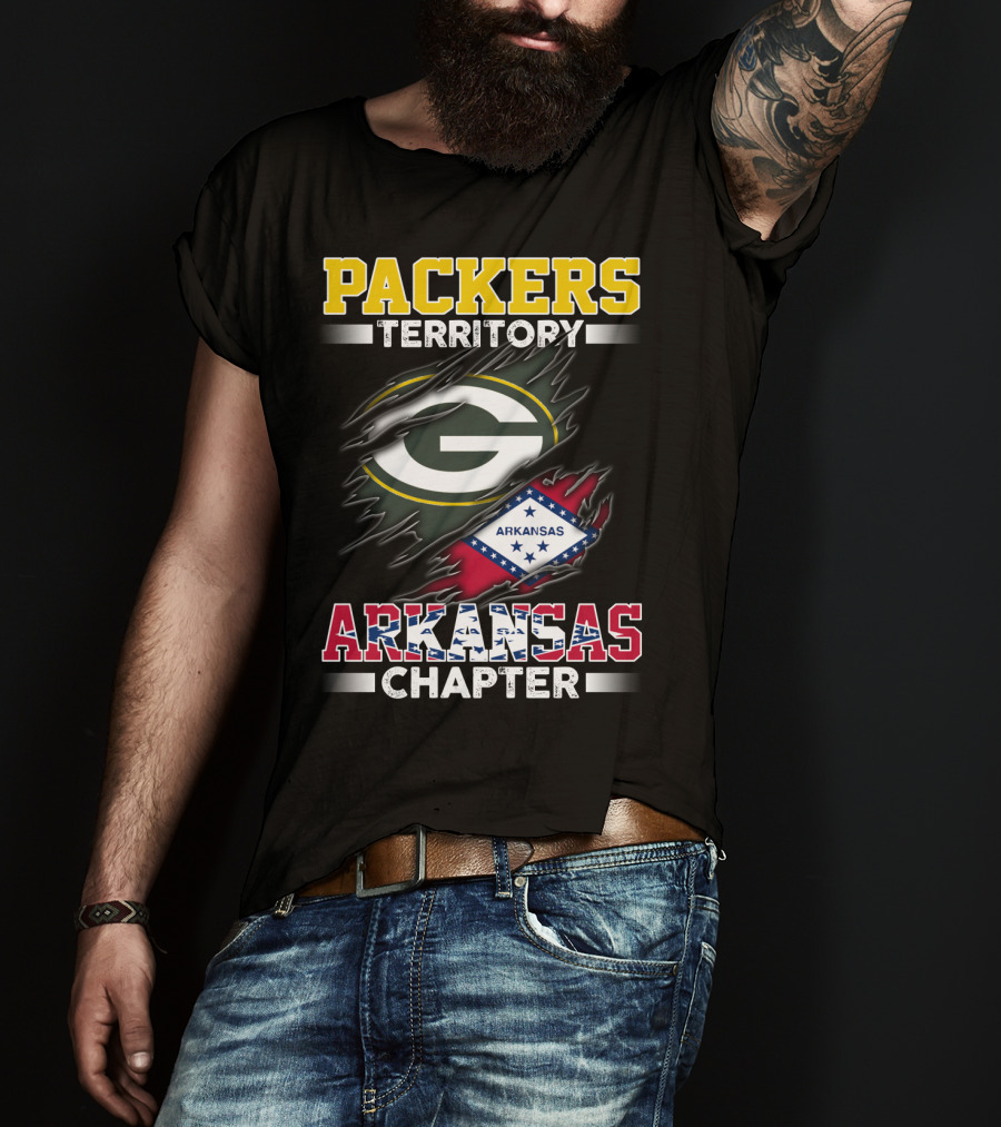 Packers Territory Arkansas Chapter Green Bay Logo Arkansas Flag T-Shirt