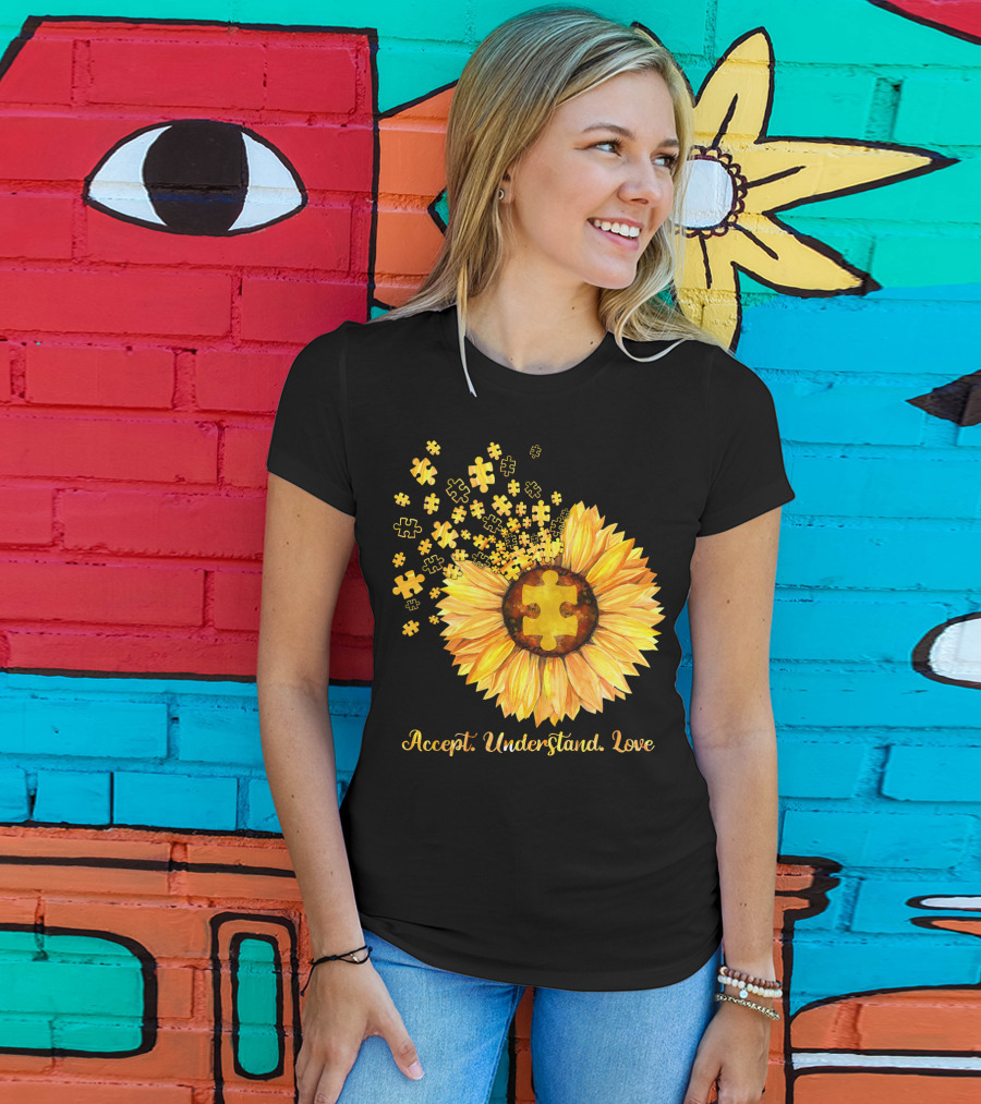 Sunflower Puzzle Pieces Accept Understand Love T-Shirt