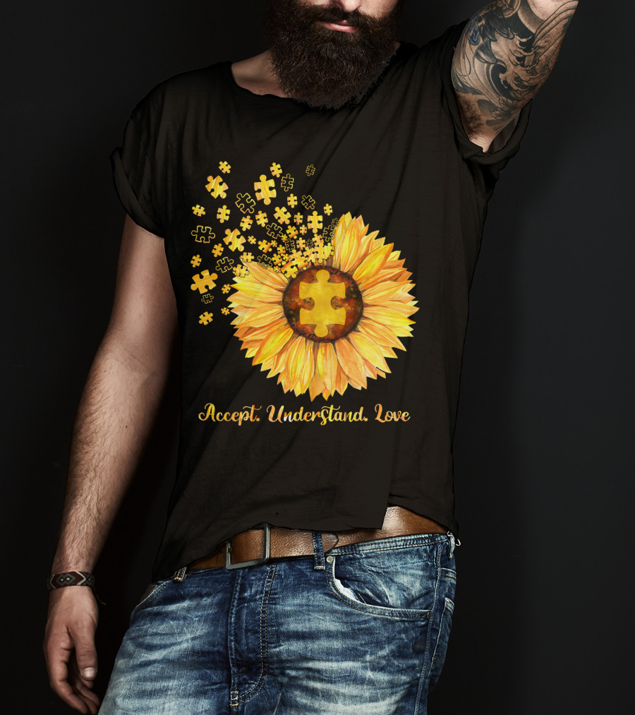 Sunflower Puzzle Pieces Accept Understand Love T-Shirt
