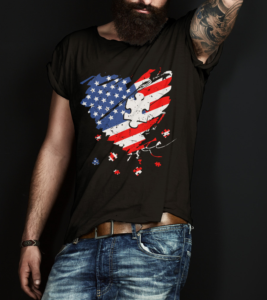 Autism USA Puzzle Heart Flag T-Shirt