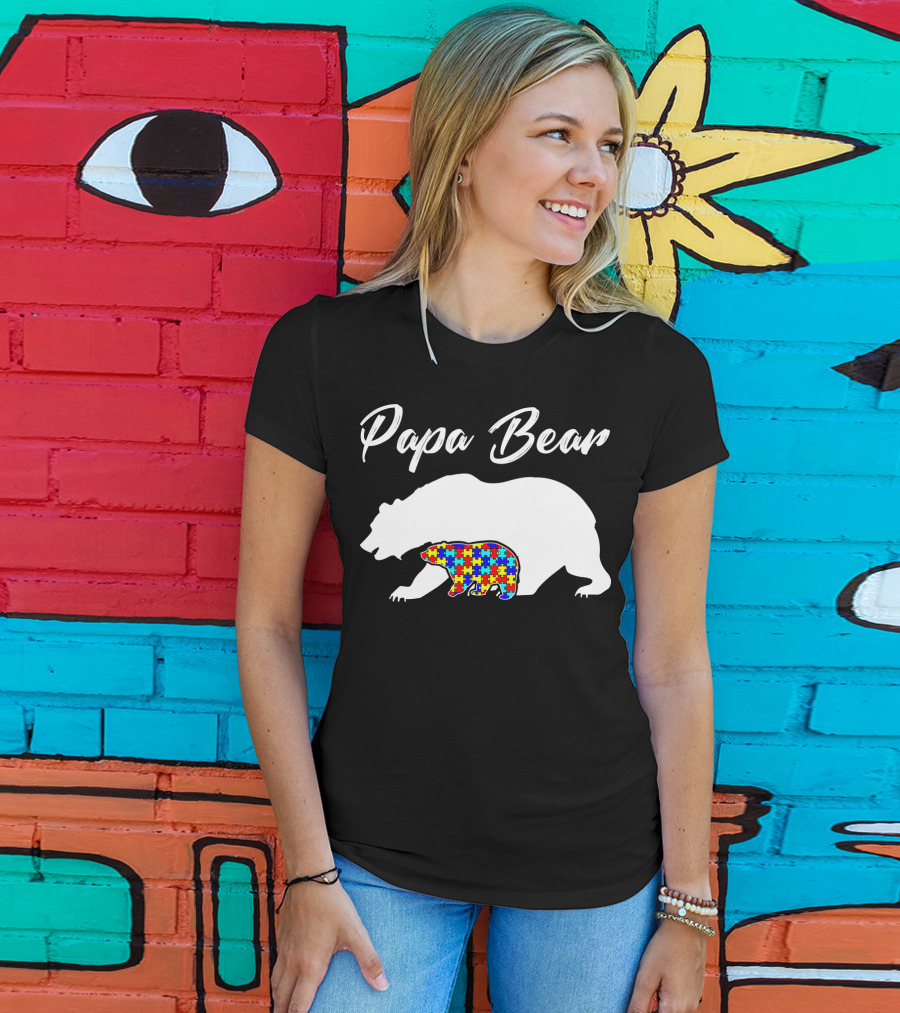 Papa Bear Autism Puzzle Bear T-Shirt