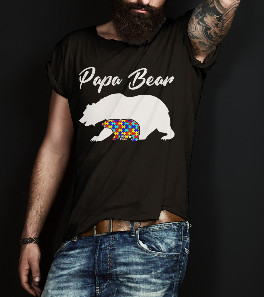 Papa Bear Autism Puzzle Bear T-Shirt