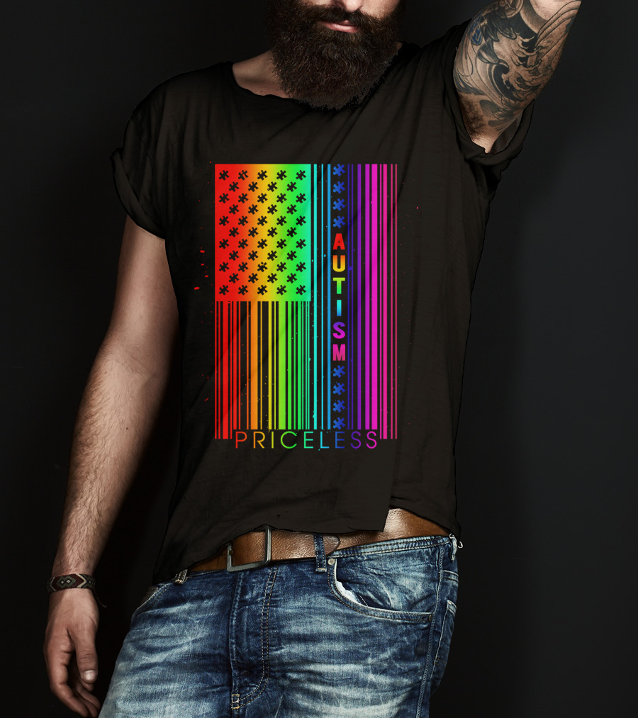 Autism Priceless Rainbow Barcode Flag T-Shirt