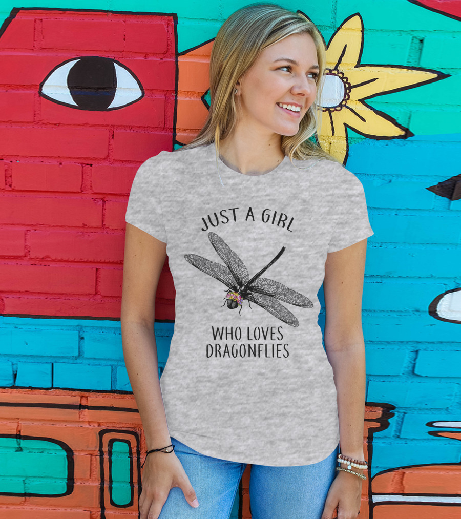Just A Girl Who Loves Dragonflies Floral Adorned Insect T-Shirt