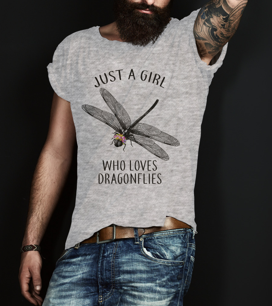 Just A Girl Who Loves Dragonflies Floral Adorned Insect T-Shirt