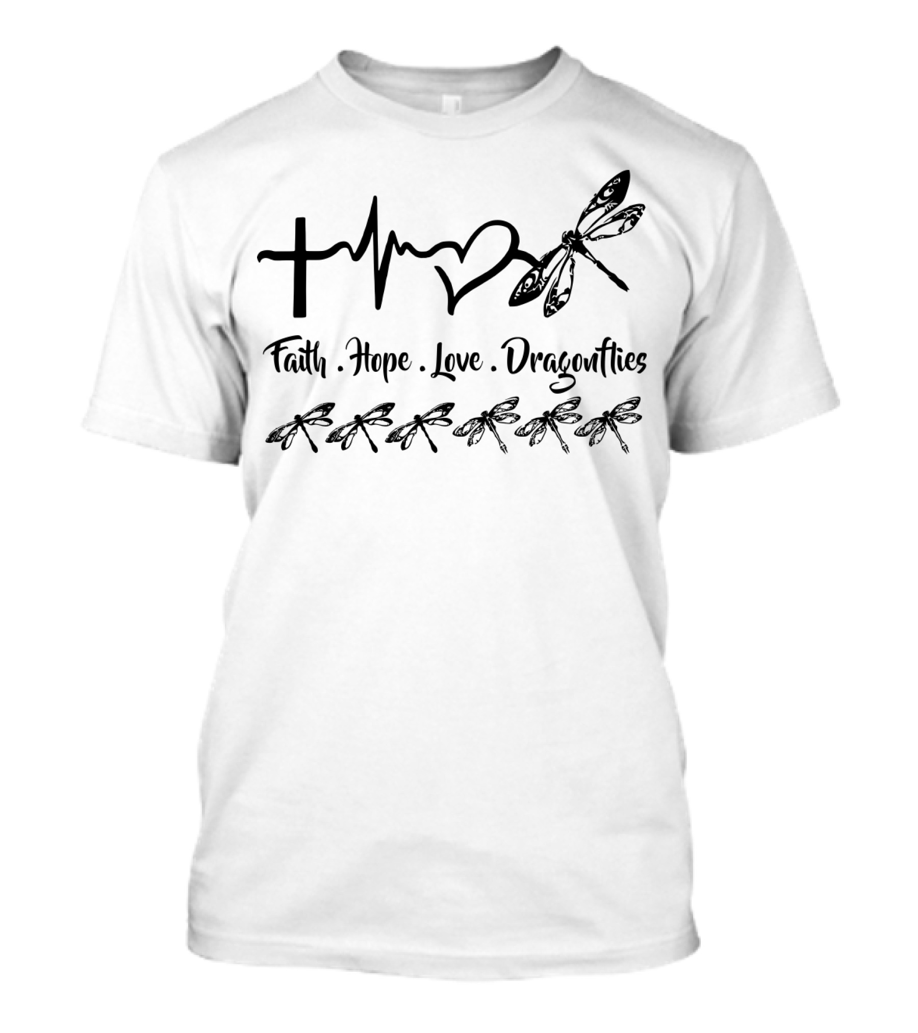 Faith Hope Love Dragonflies Cross Heartbeat Symbol Six Dragonflies T-Shirt