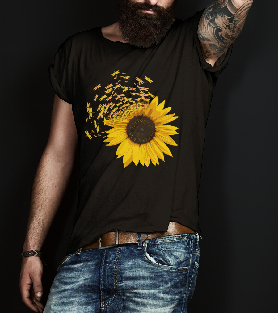 Sunflower Burst With Dragonflies Spiral T-Shirt