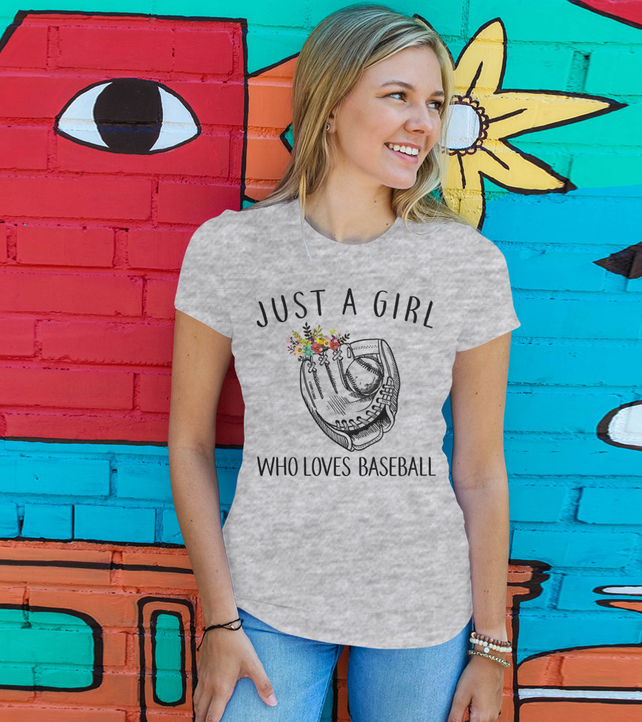 Just A Girl Who Loves Baseball Floral Glove T-Shirt