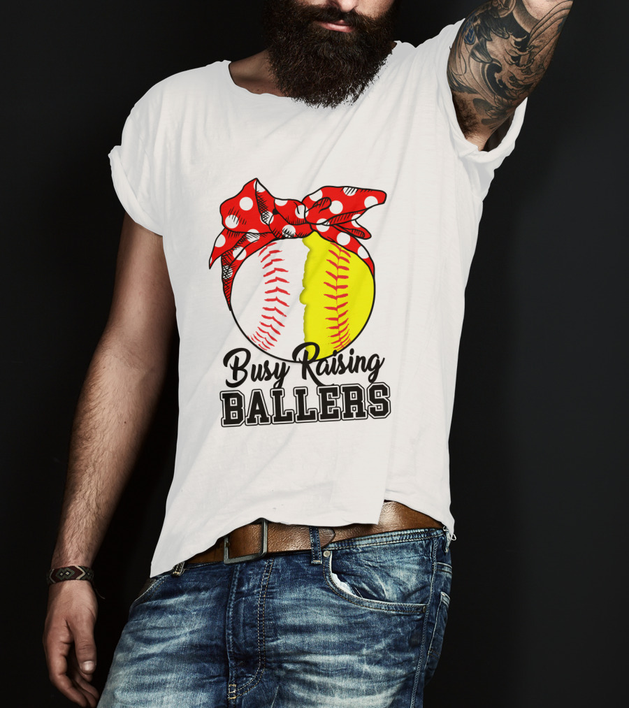 Busy Raising BALLERS Softball Baseball Polka Dot Bandana T-Shirt