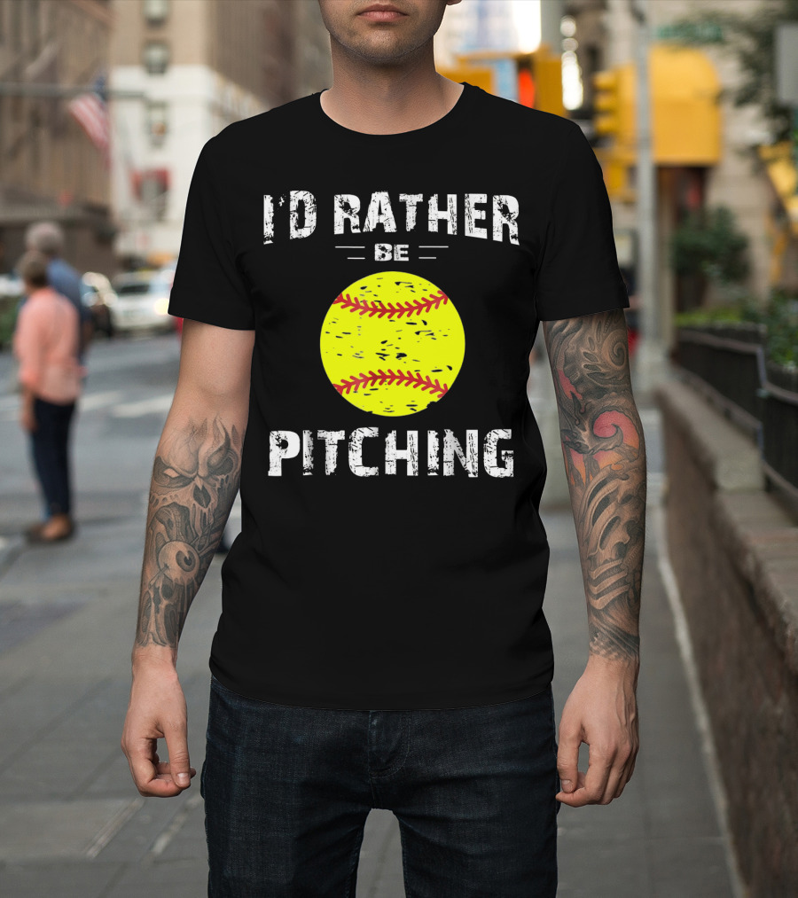 I'd Rather Be Pitching Softball Yellow Ball T-Shirt