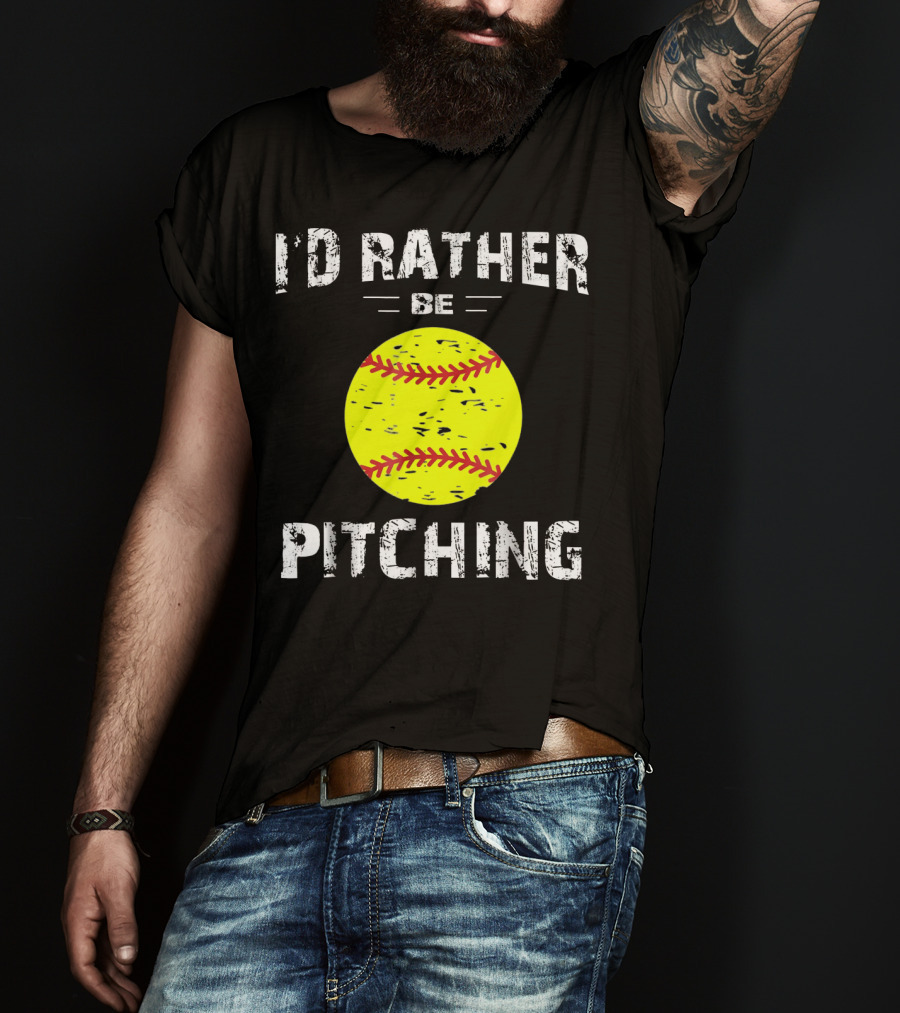 I'd Rather Be Pitching Softball Yellow Ball T-Shirt