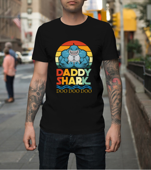Shirt: Daddy Shark Doo Doo Doo Retro Weight Lifting Shark T-Shirt Daddy Shark Doo Doo Doo Retro Weight Lifting Shark T-Shirt