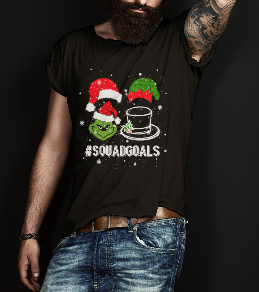 Christmas #SquadGoals Grinch Santa Elf Top Hat Snowflakes T-Shirt