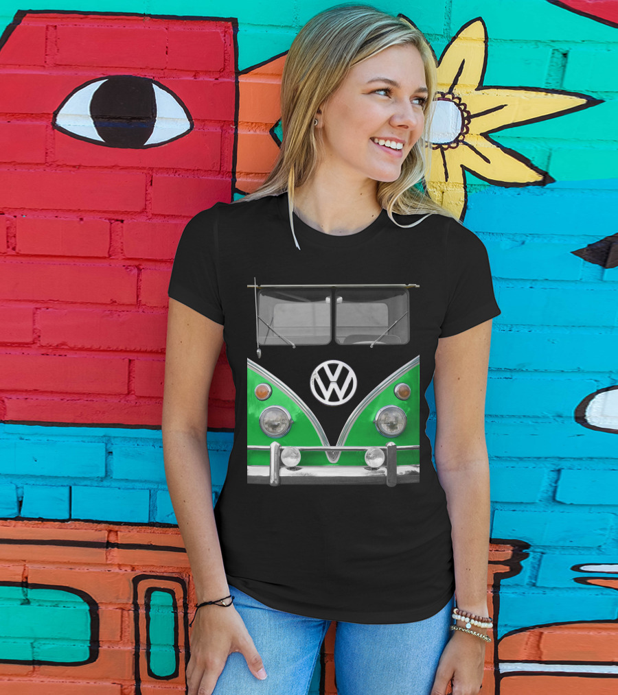 Volkswagen Bus Front Green Black T-Shirt