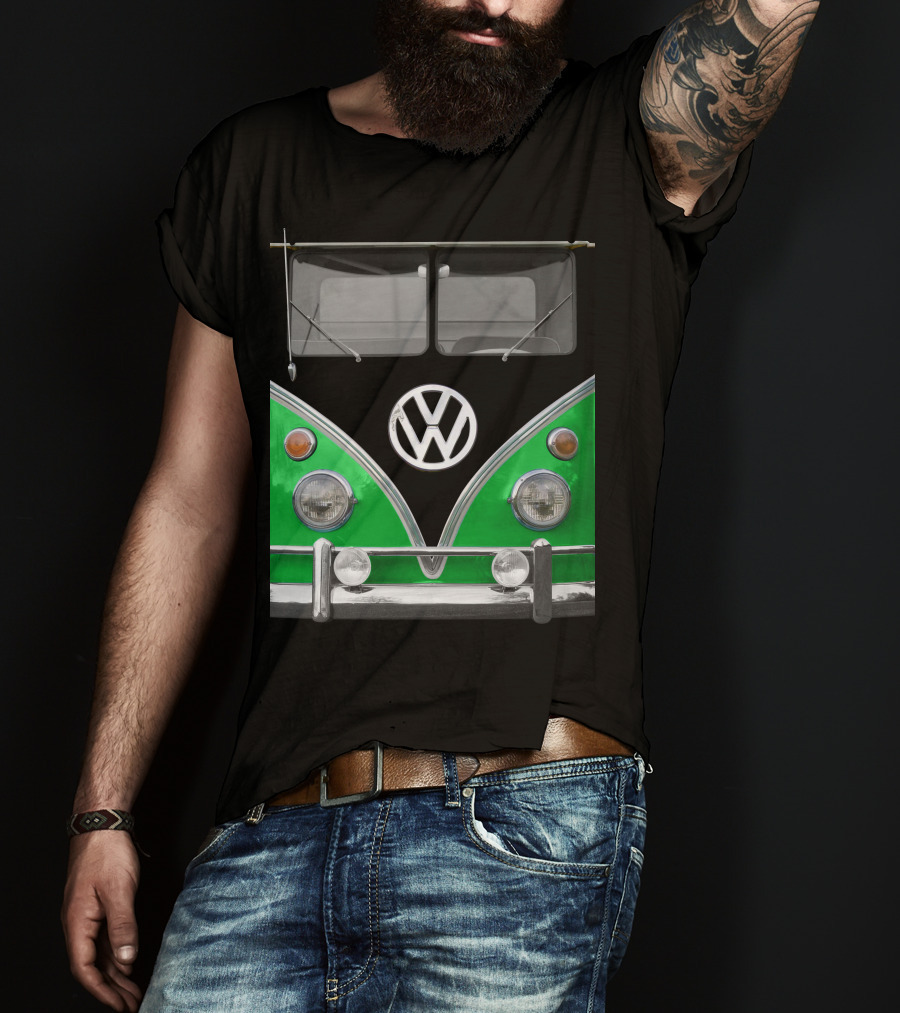 Volkswagen Bus Front Green Black T-Shirt