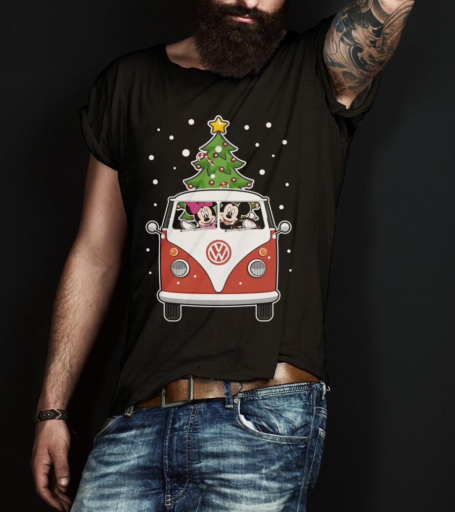 Volkswagen Christmas Van With Mickey And Minnie T-Shirt