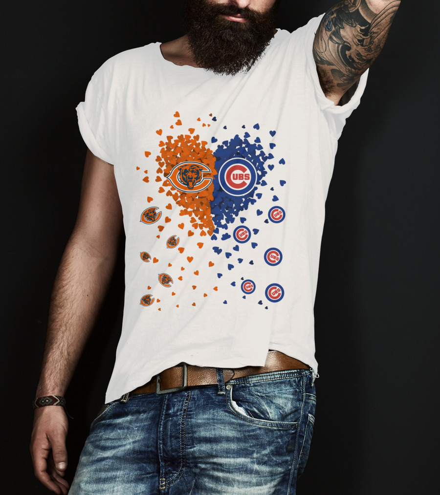 Heart Bears Cubs Chicago Bears And Chicago Cubs Logos And Heart T-Shirt