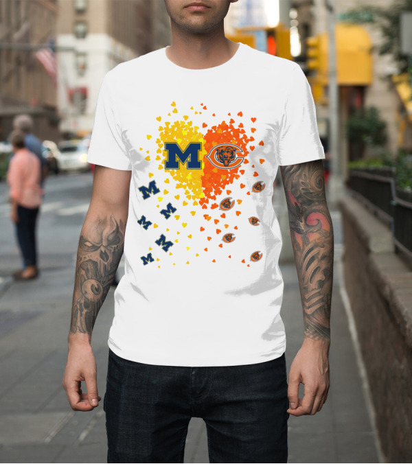 Shirt: M Heart Bears Wolverines M Logos with Heart Symbols T-Shirt M Heart Bears Wolverines M Logos with Heart Symbols T-Shirt