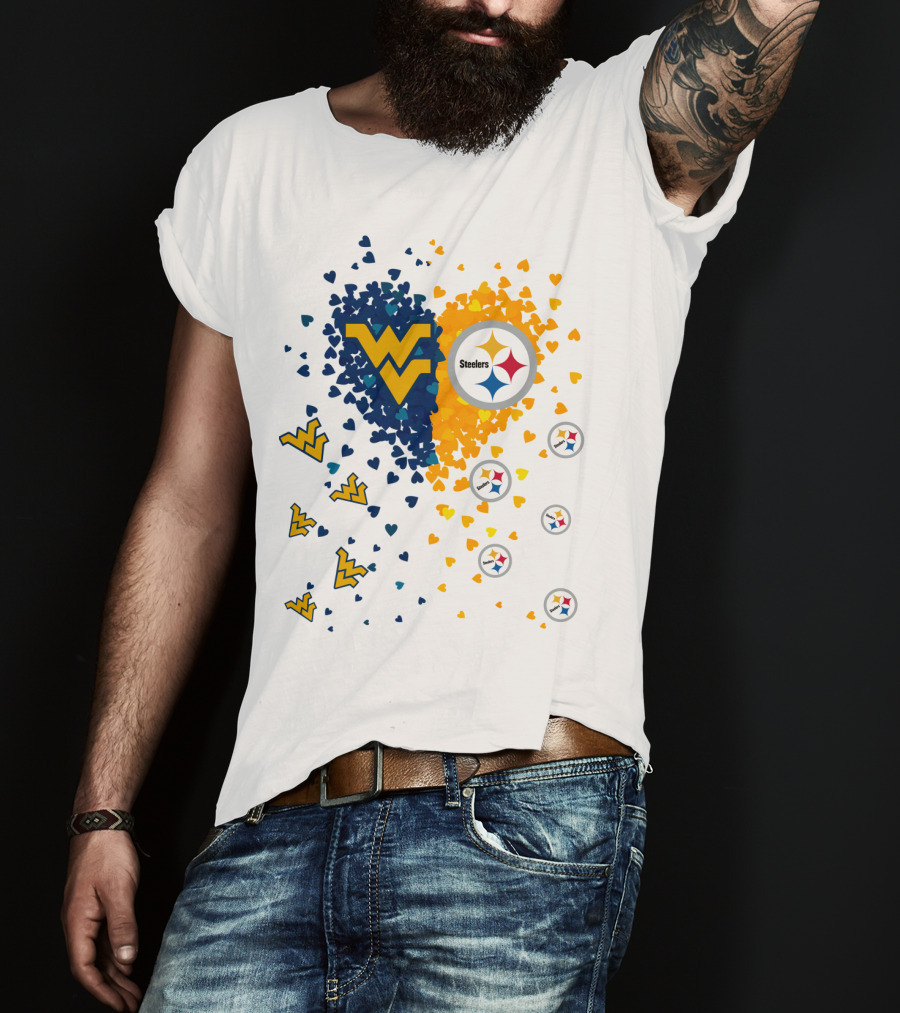 West Virginia Mountaineers And Pittsburgh Steelers Heart T-Shirt