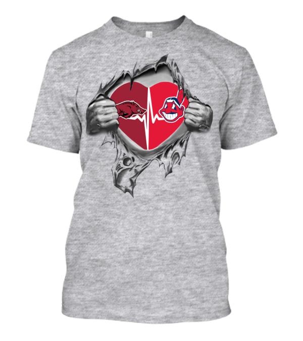 Arkansas Razorbacks Cleveland Indians Heartbeat T-Shirt