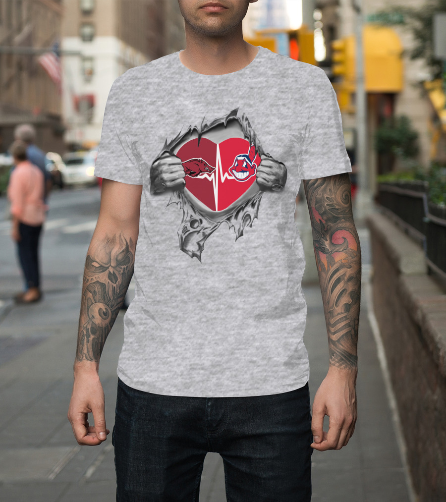 Arkansas Razorbacks Cleveland Indians Heartbeat T-Shirt