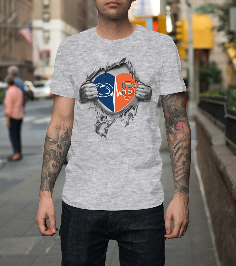 San Francisco Giants Penn State Split Heart Hands T-Shirt