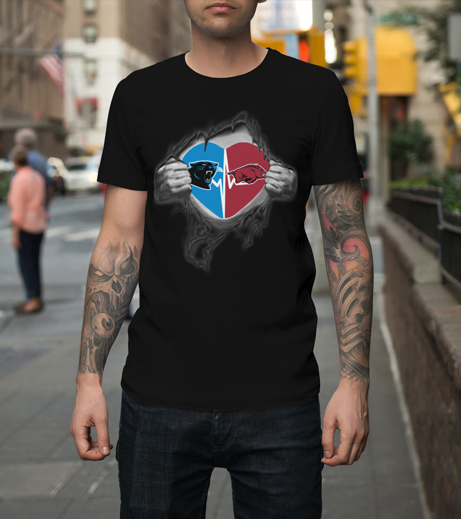 Panthers Arkansas Razorbacks Heart Logo Fusion T-Shirt