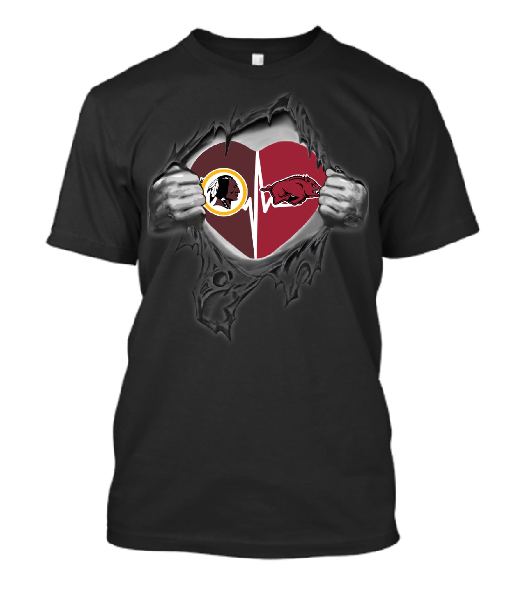 Heart Of Washington Redskins Arkansas Razorbacks Fan Loyalty T-Shirt