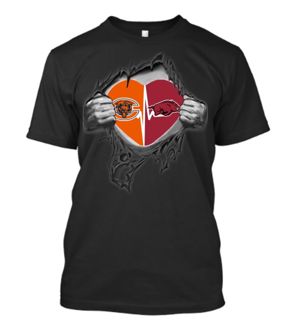 Chicago Bears Arkansas Razorbacks Heart Logo Combination T-Shirt