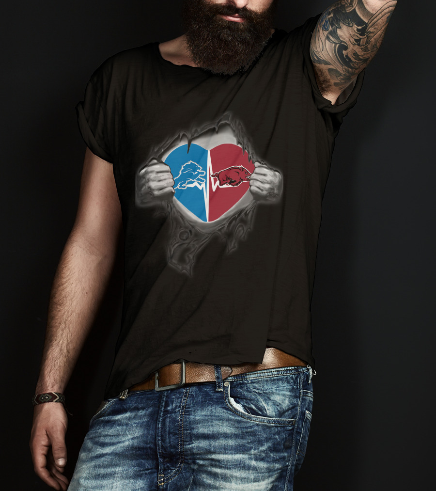 Detroit Lions Arkansas Razorbacks Heart T-Shirt