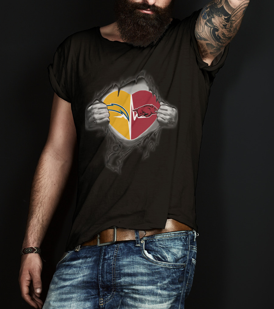 Los Angeles Chargers Arkansas Razorbacks Heart T-Shirt