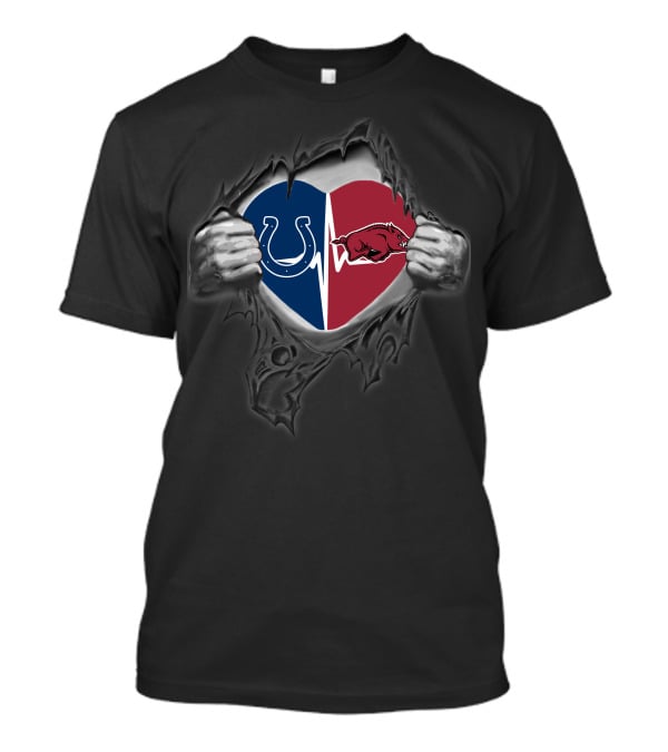 Indianapolis Colts Arkansas Razorbacks Heartbeat Logo Fusion T-Shirt
