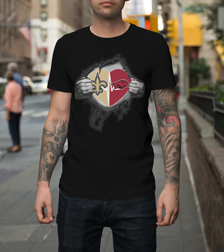 New Orleans Saints Arkansas Razorbacks Heart T-Shirt