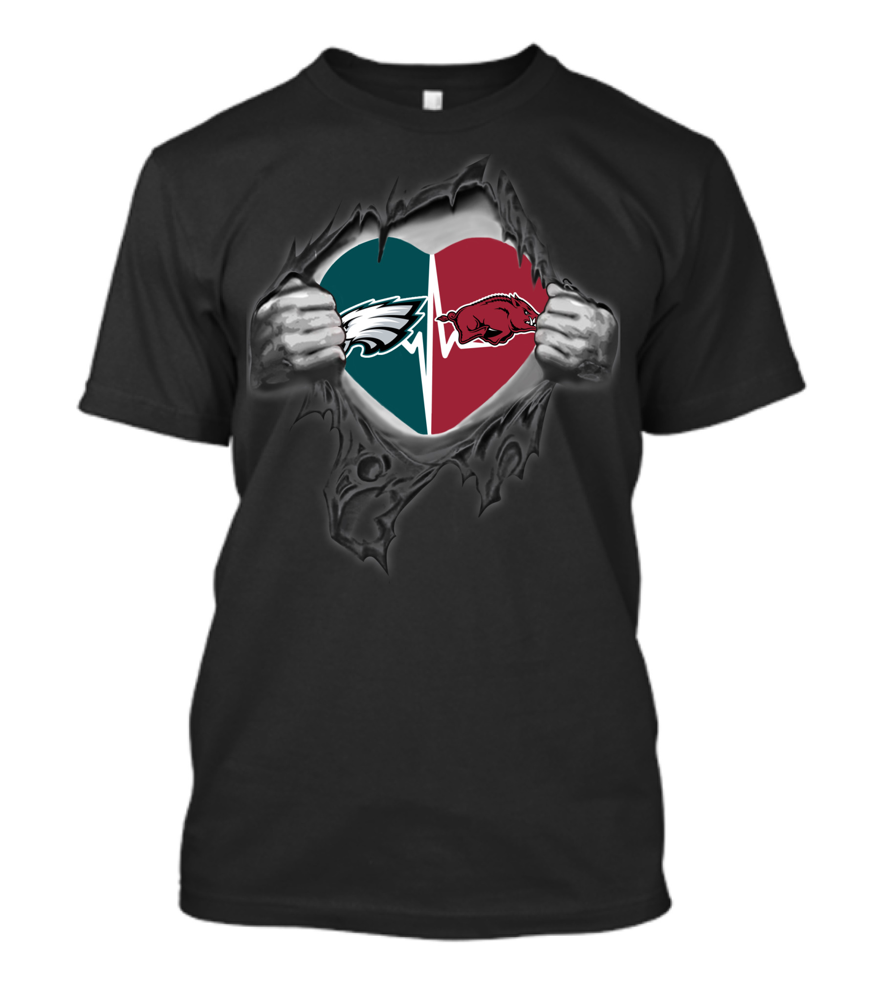 Philadelphia Eagles Arkansas Razorbacks Heart Ripped Open T-Shirt