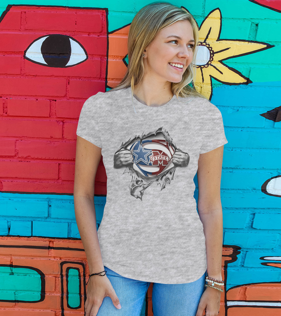 Cowboys Mississippi State Bulldogs Super Man Logo Reveal T-Shirt