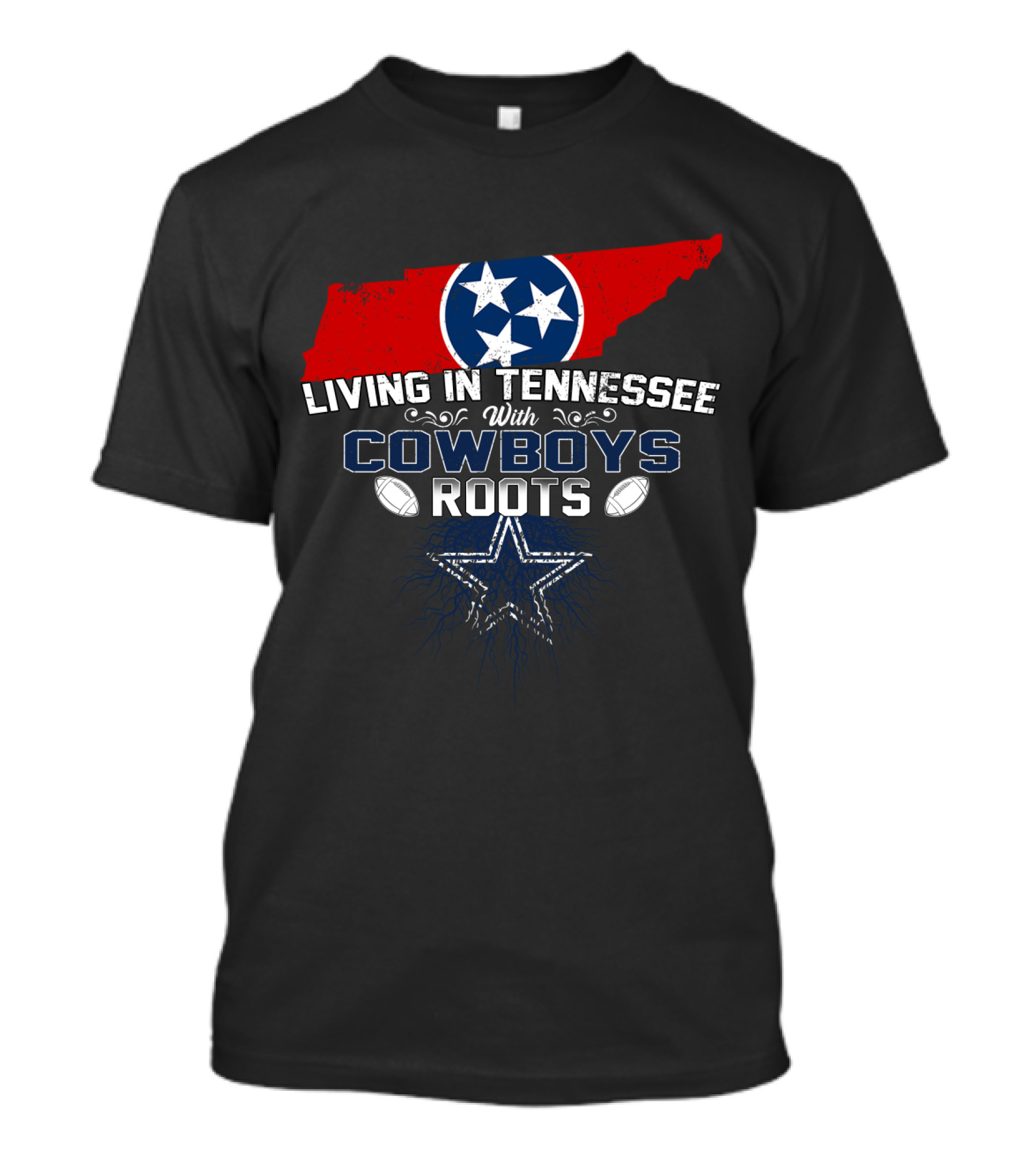 Living In Tennessee With Cowboys Roots NFL Football Star Map T-Shirt