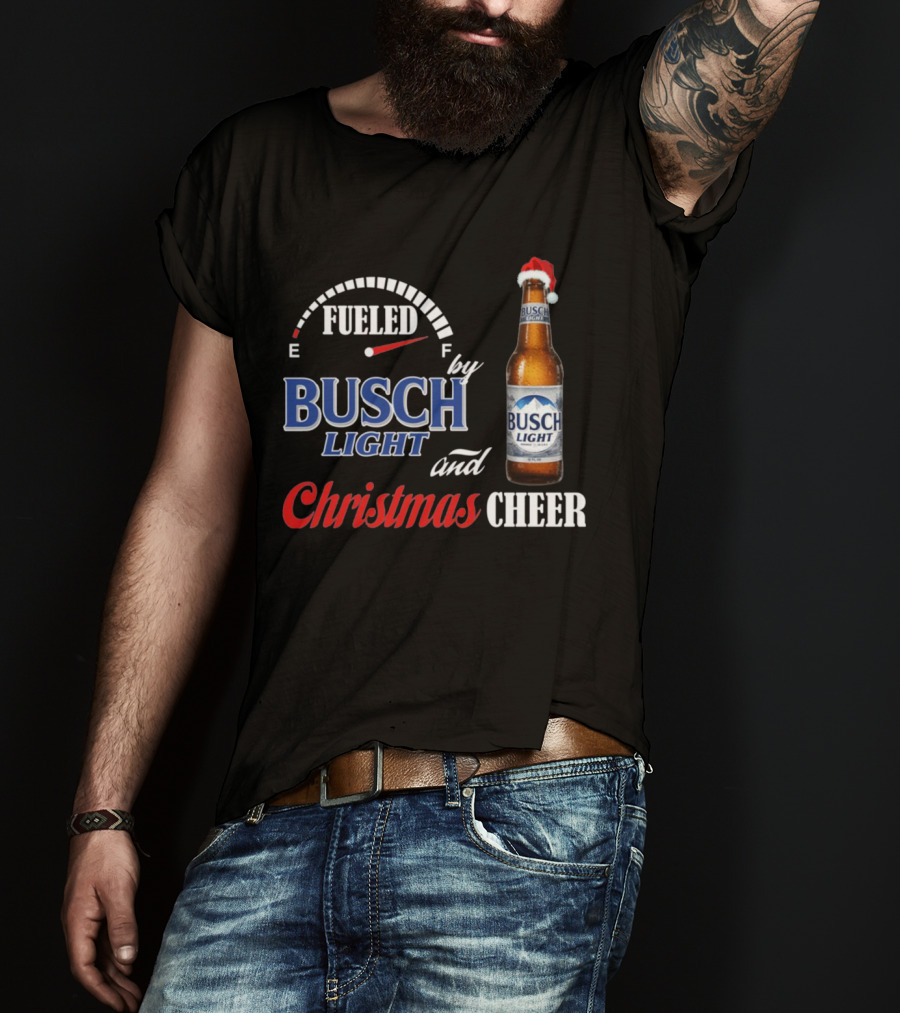 Fueled By Busch Light Christmas Cheer Beer Bottle Santa Hat T-Shirt
