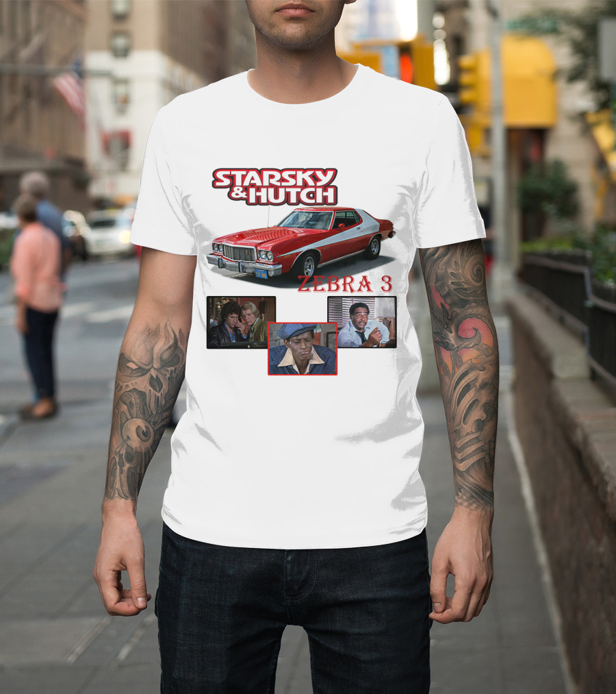 Starsky And Hutch Zebra 3 Car And Characters T-Shirt