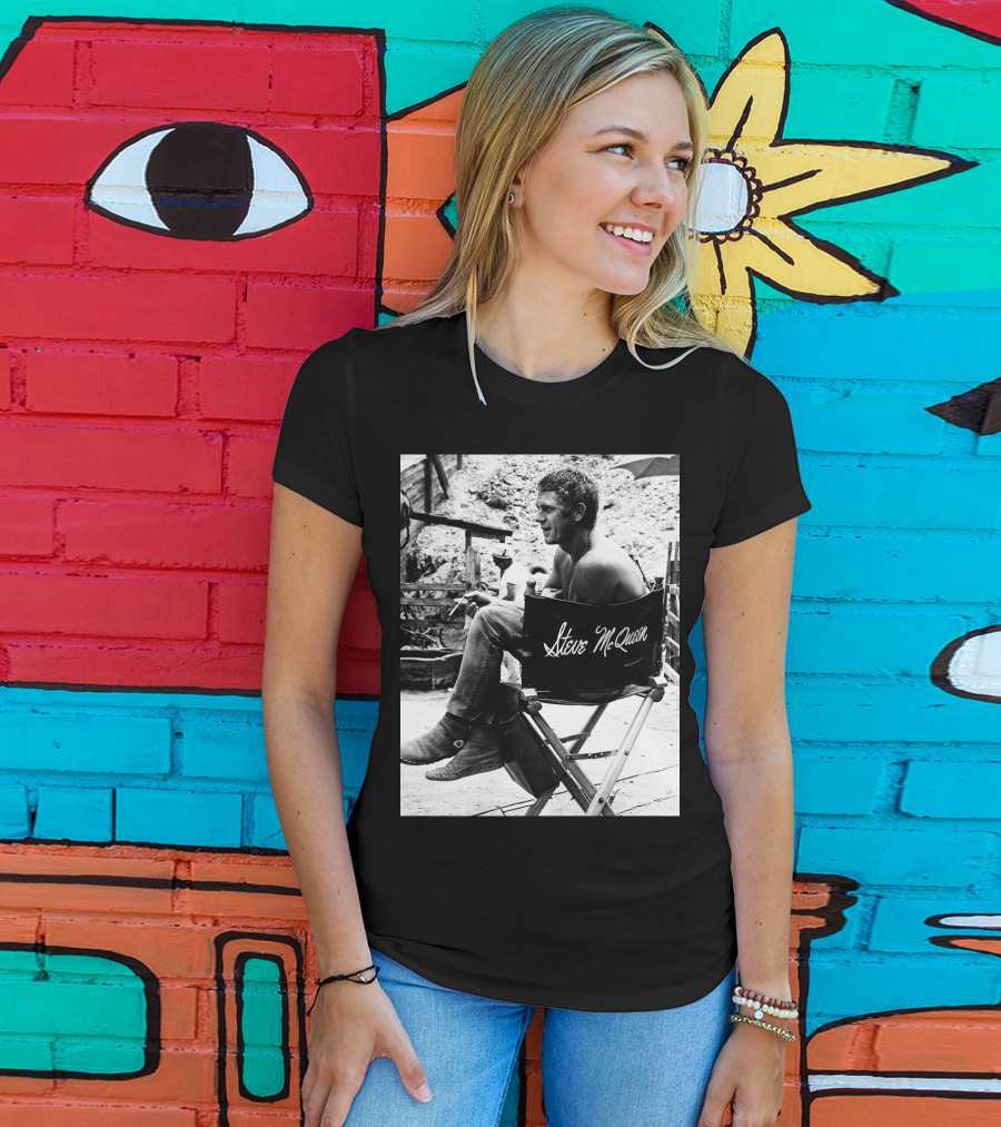 Steve McQueen Black And White Director's Chair Scene T-Shirt