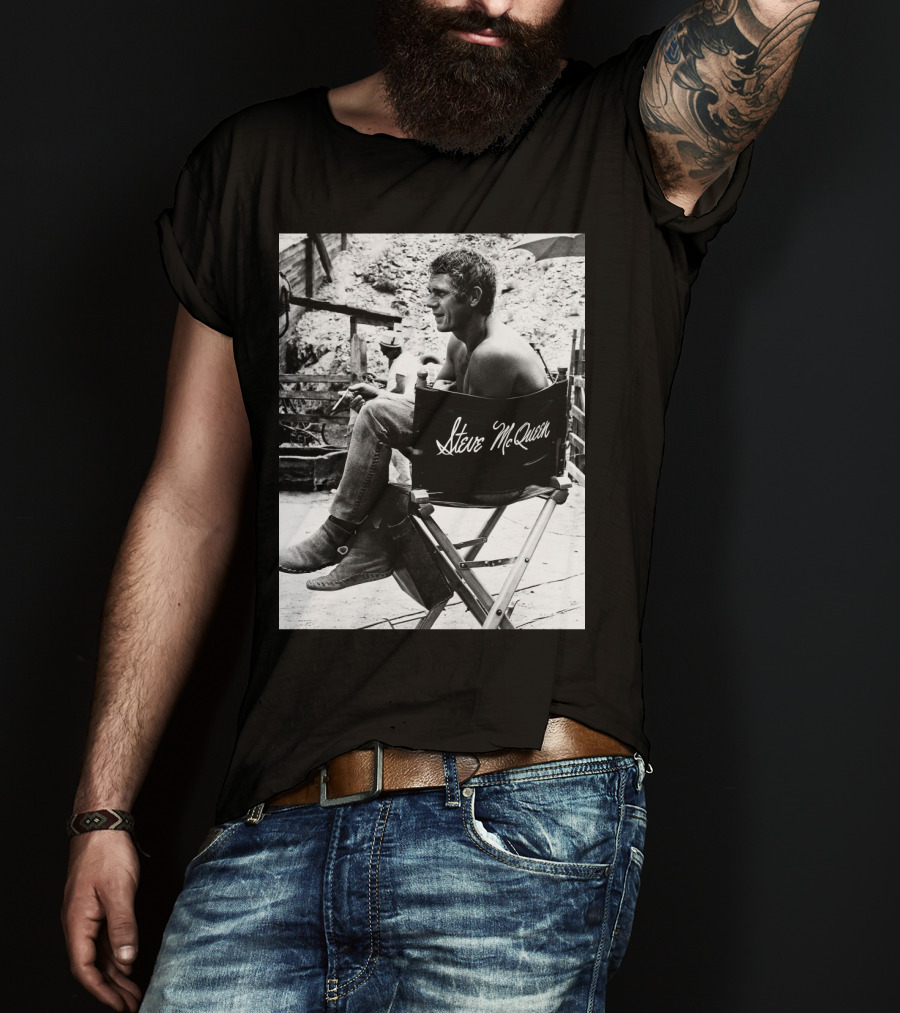 Steve McQueen Black And White Director's Chair Scene T-Shirt