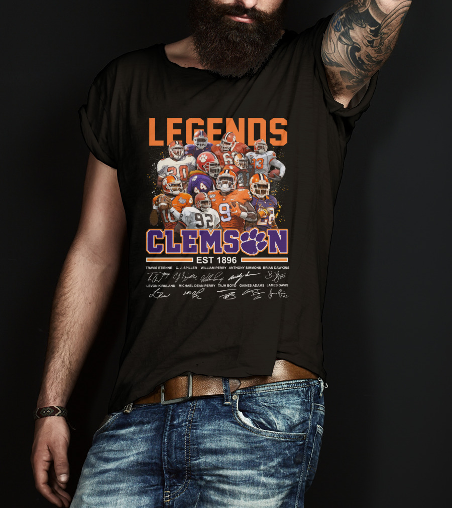 Clemson Legends EST 1896 Travis Etienne C.J. Spiller William Perry Anthony Simmons Brian Dawkins Levon Kirkland Michael Dean Perry Tajh Boyd Gaines Adams James Davis T-Shirt