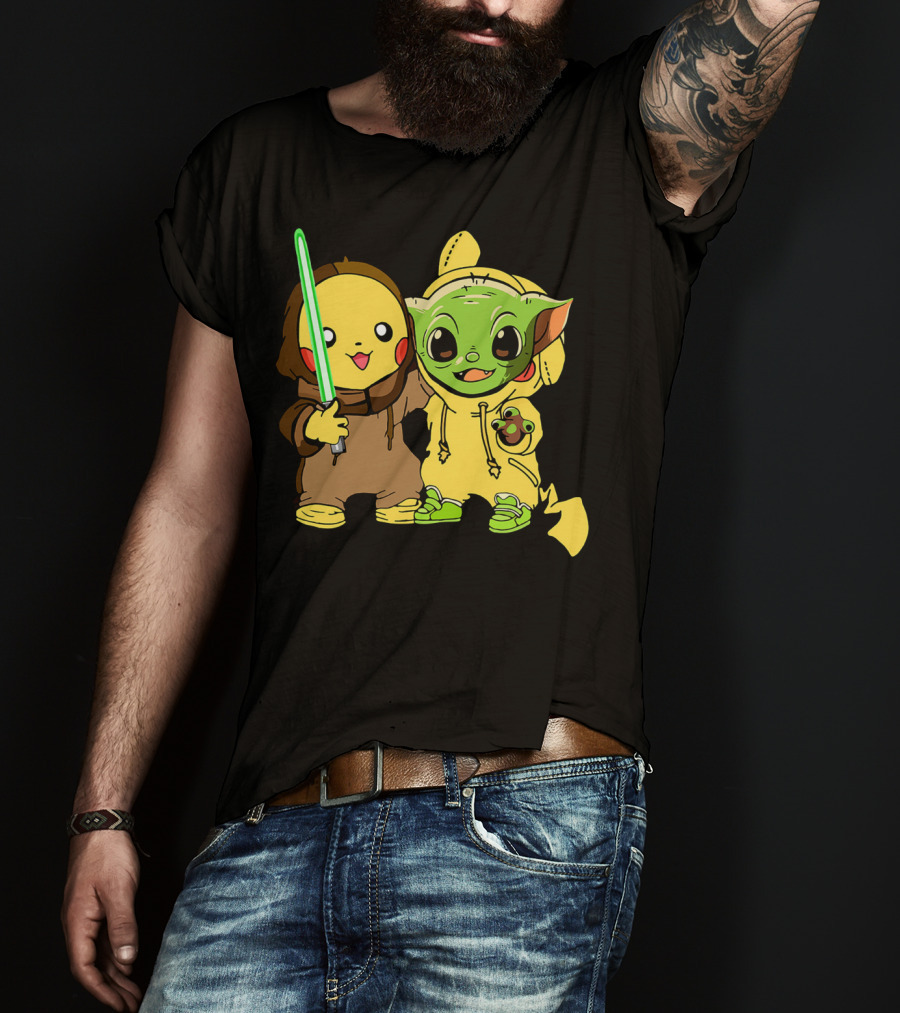 Baby Yoda Pikachu With Lightsaber Jedi Hoodie Duo T-Shirt