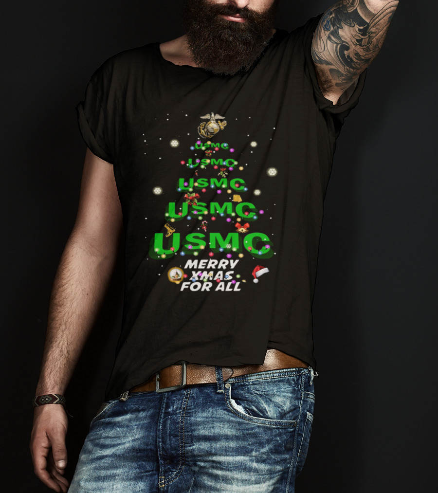 USMC Merry XMas For All Christmas Tree Ornaments Snowflakes T-Shirt