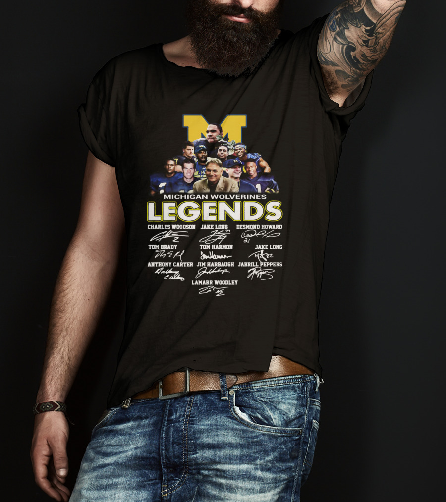 Michigan Wolverines Legends Charles Woodson Desmond Howard Tom Brady Jim Harbaugh Signatures T-Shirt