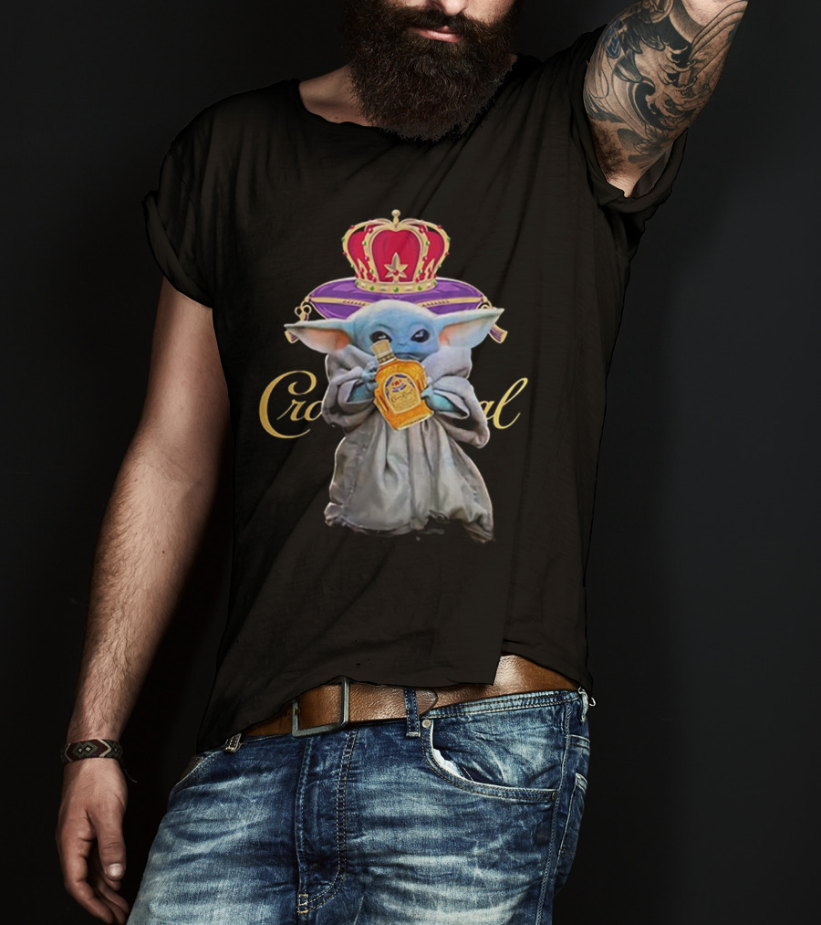 Baby Yoda With Crown Royal Bottle And Crown Icon Star Wars T-Shirt